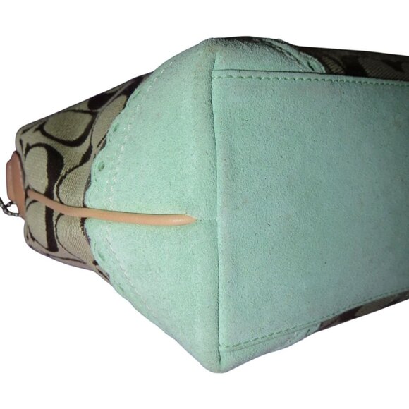 Coach 2000's Y2K Signature Collection Khaki Canvas & Green Suede demi baguette - Picture 8 of 14